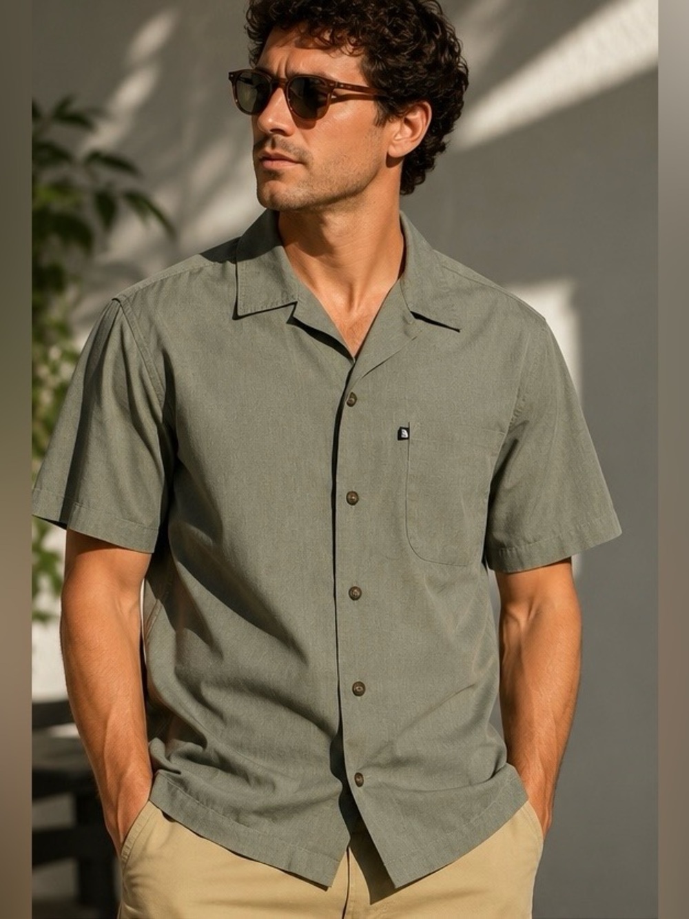 The North Face Men’s Olive Green Camp Shirt Button Front Short Sleeves | M|